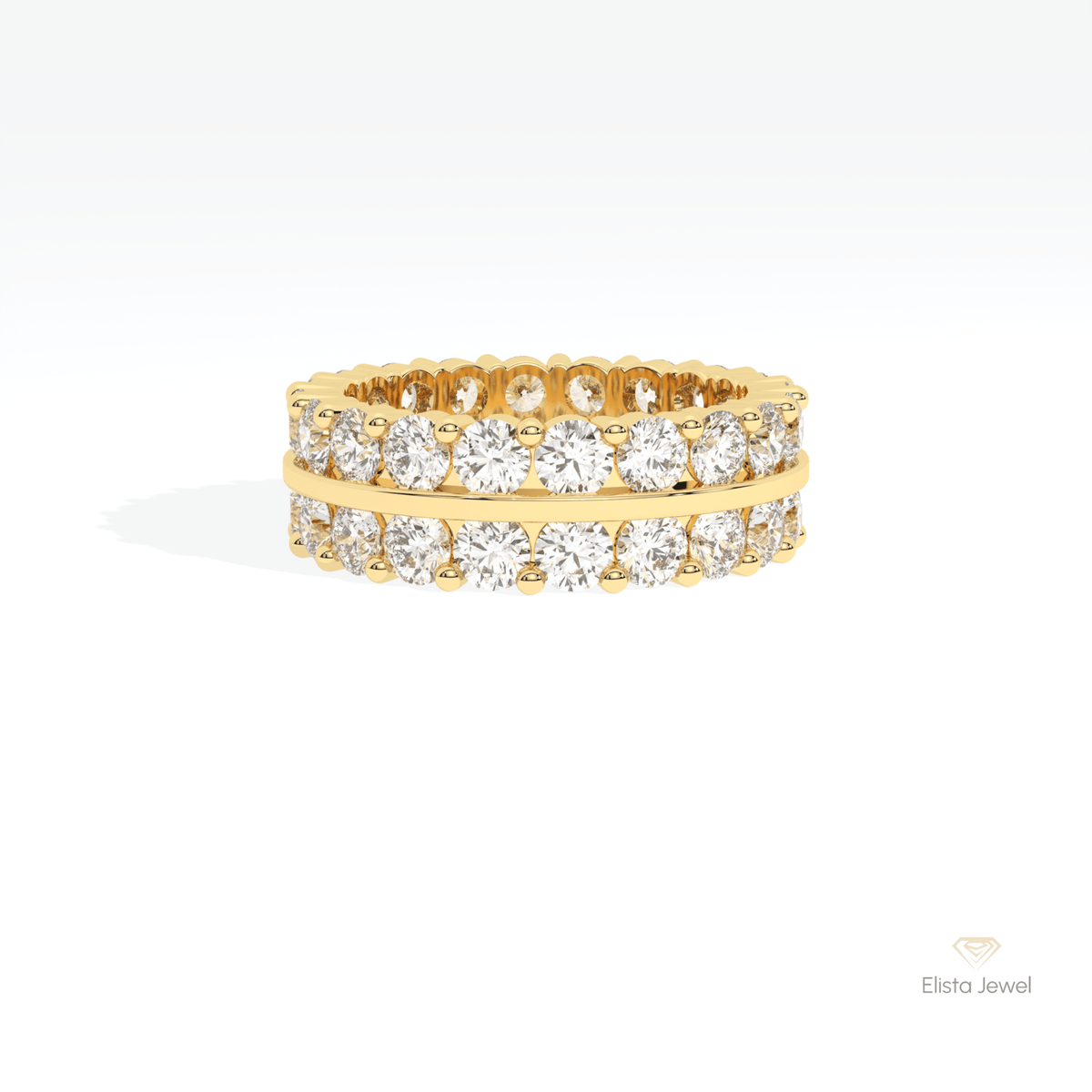Round Cut Full Eternity Wedding Lab Grown Diamond Band in 18K Rose Gold - Ring on Hand View