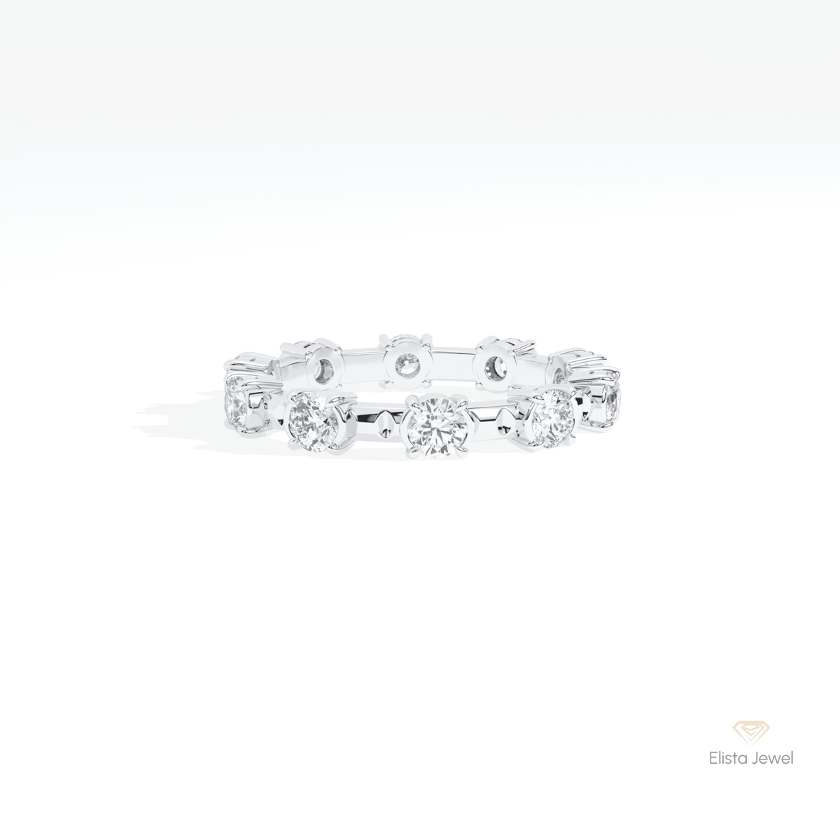 Round Cut Full Eternity Wedding Lab Grown Diamond Band in 10K White Gold - Front View