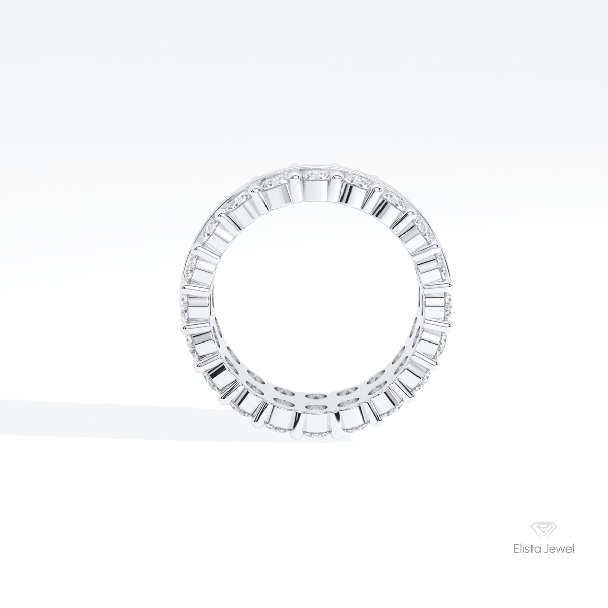 Round Cut Full Eternity Wedding Lab Grown Diamond Band in 18K White Gold - Close-up View