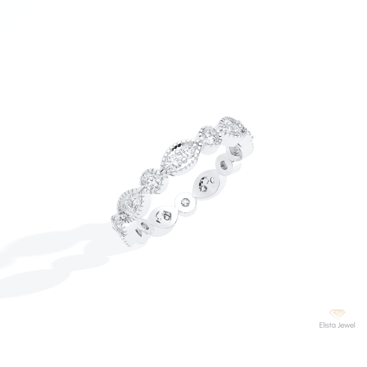 Round Cut Full Eternity Wedding Lab Grown Diamond Band in 14K Rose Gold - Profile View