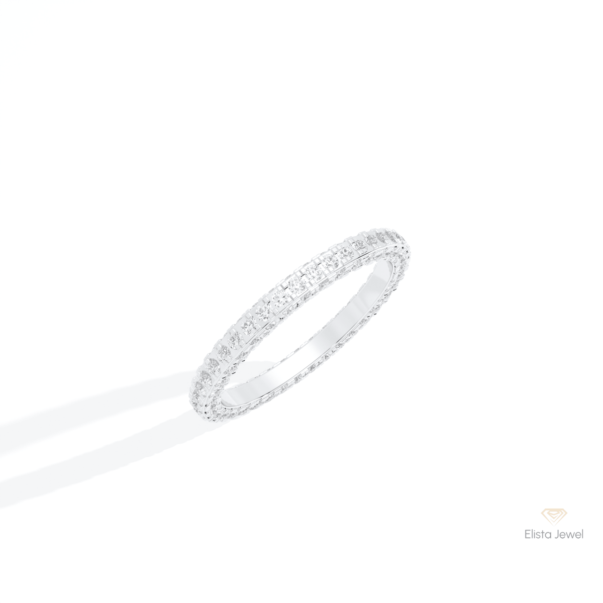Round Cut Full Eternity Wedding Lab Grown Diamond Band in 18K White Gold - Close-up View
