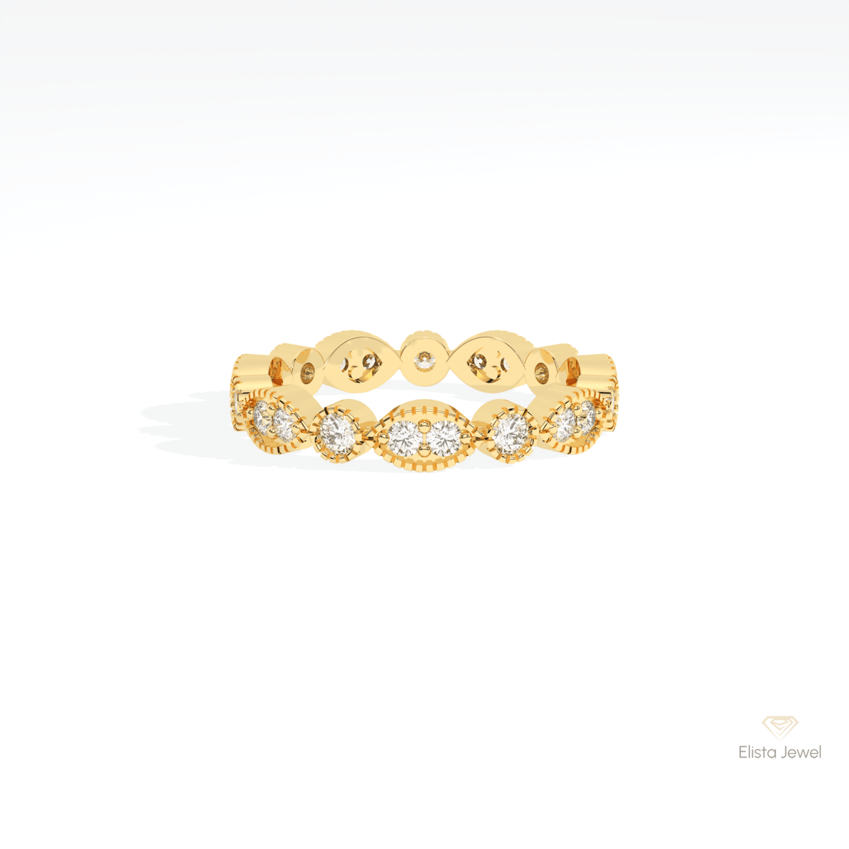 Round Cut Full Eternity Wedding Lab Grown Diamond Band in 18K Rose Gold - Ring on Hand View