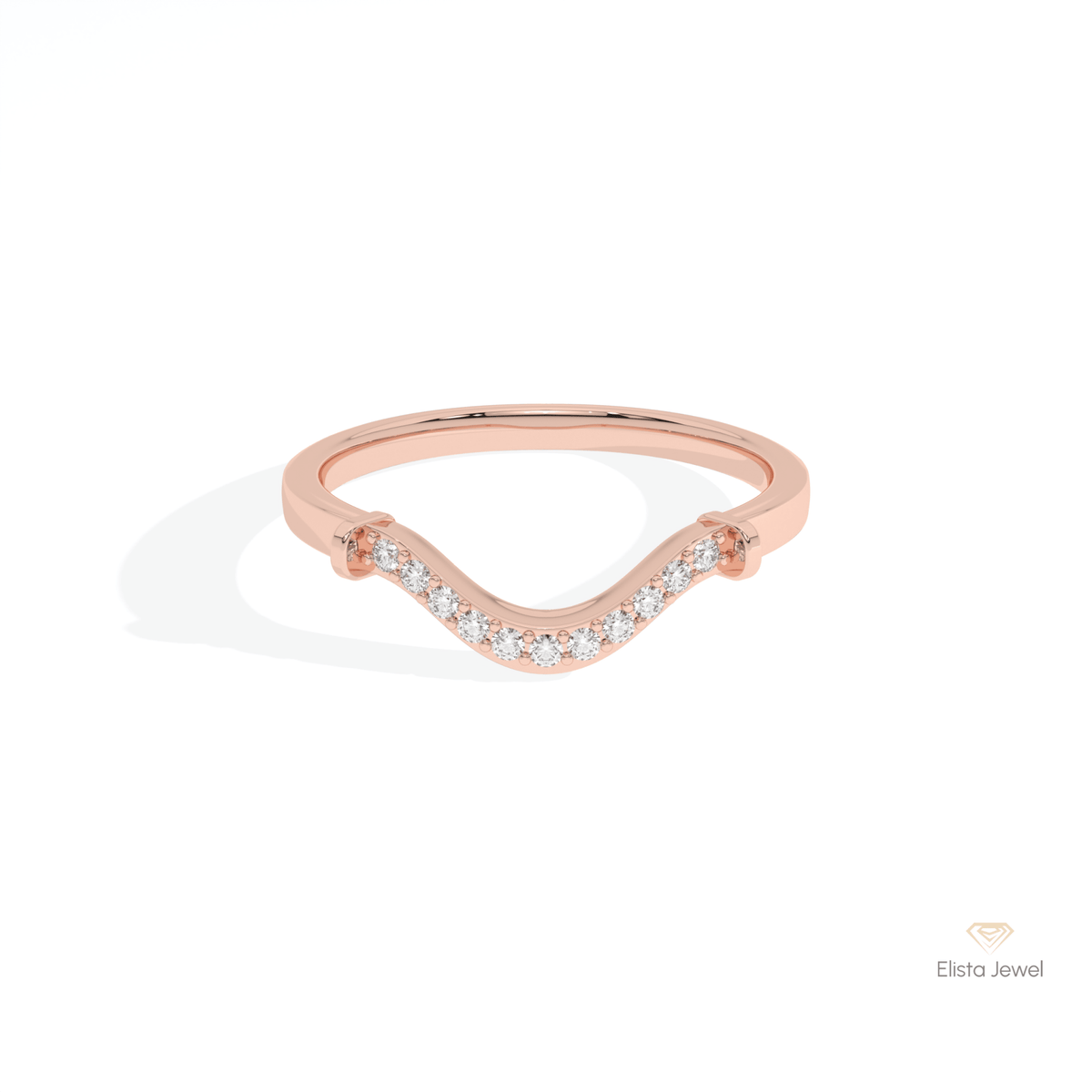 Round Cut Half Eternity Matching Lab Grown Diamond Band in 18K Rose Gold - Ring on Hand View