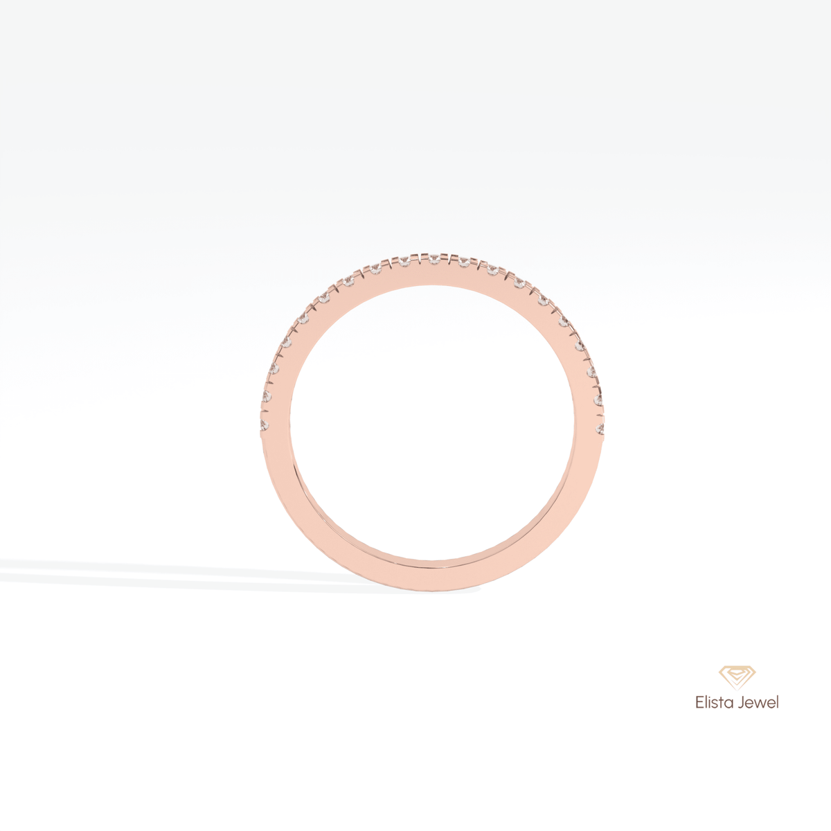Round Cut Half Eternity Matching Lab Grown Diamond Band in 10K Rose Gold - Angled View