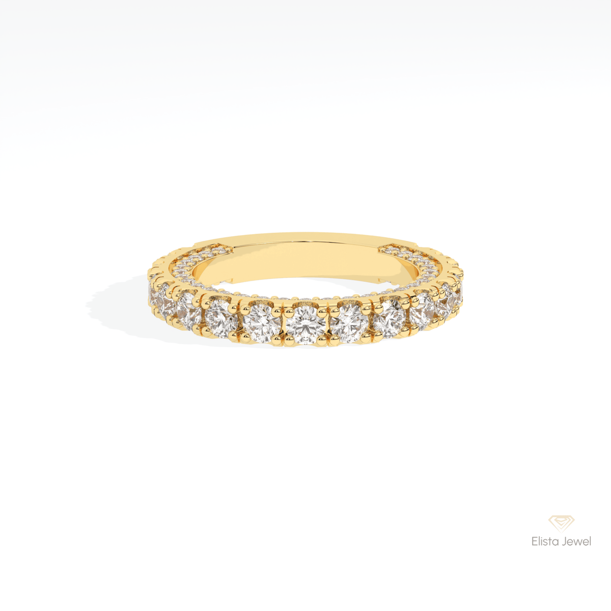 Round Cut Half Eternity Wedding Lab Grown Diamond Band in 10K White Gold - Front View