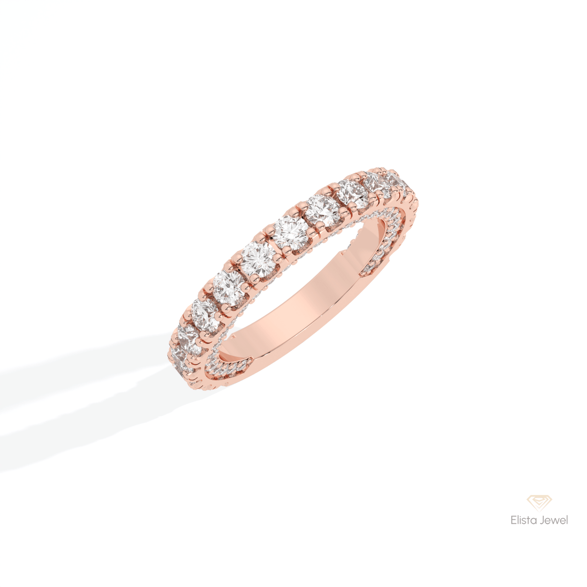 Round Cut Half Eternity Wedding Lab Grown Diamond Band in Platinum - Lifestyle View