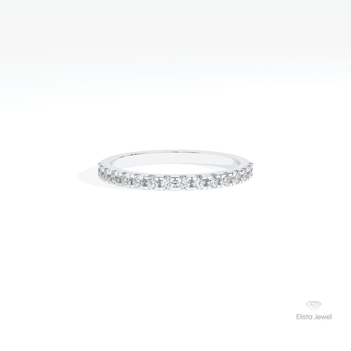 Round Cut Half Eternity Wedding Lab Grown Diamond Band in 10K White Gold - Front View