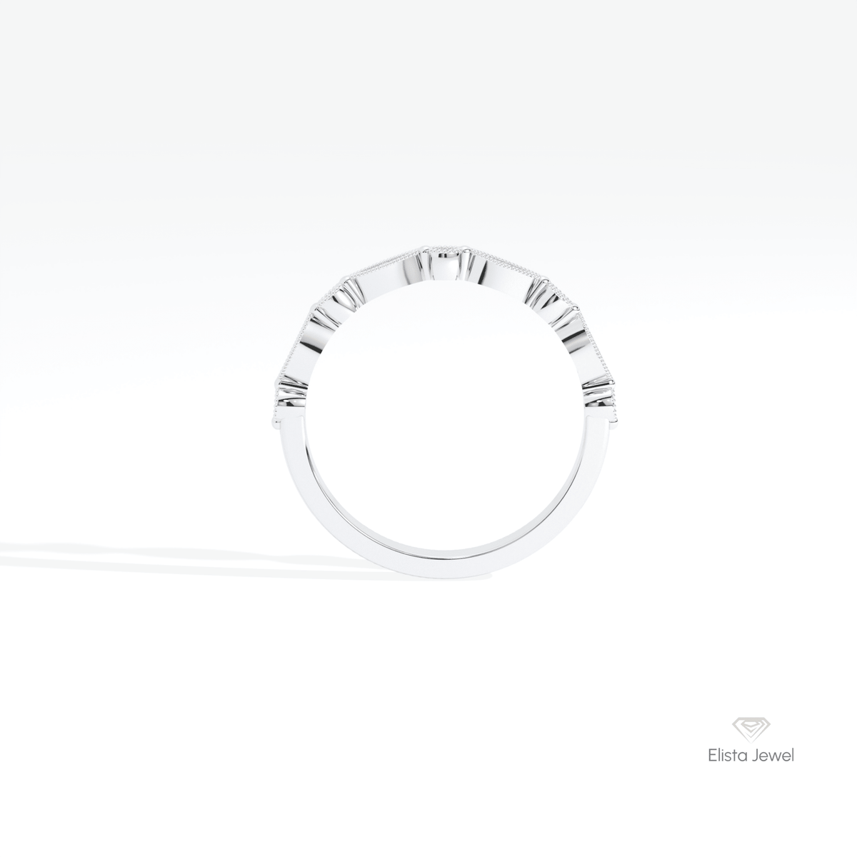 Round Cut Half Eternity Wedding Lab Grown Diamond Band in 18K White Gold - Close-up View