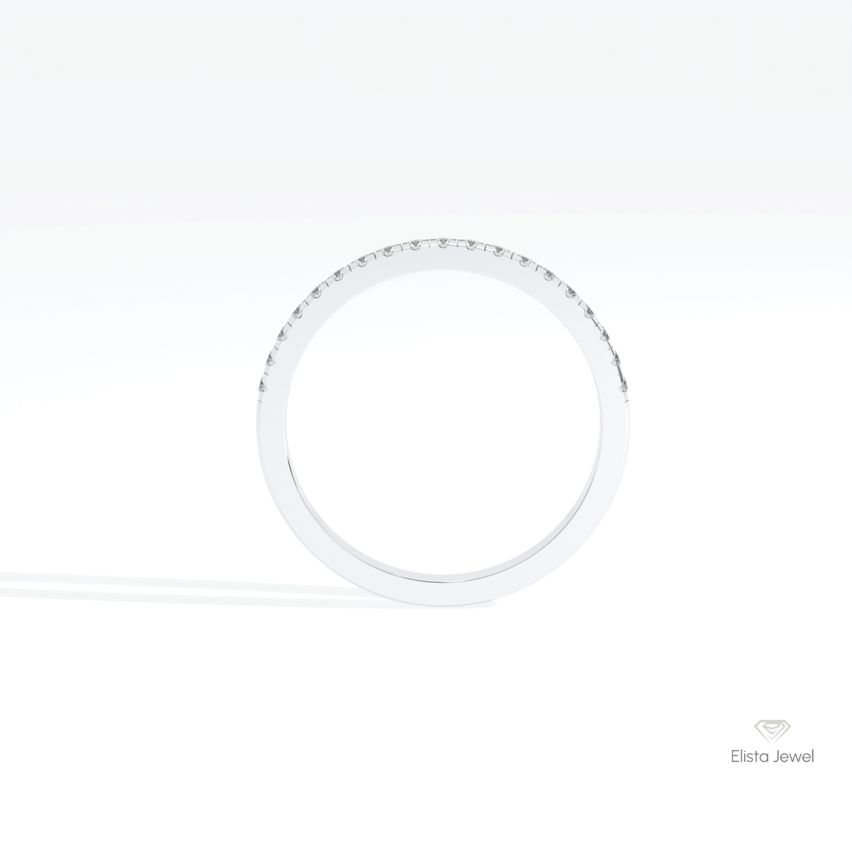 Round Cut Half Eternity Wedding Lab Grown Diamond Band in 18K White Gold - Close-up View