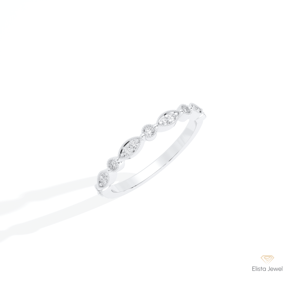 Round Cut Half Eternity Wedding Lab Grown Diamond Band in 14K Rose Gold - Profile View