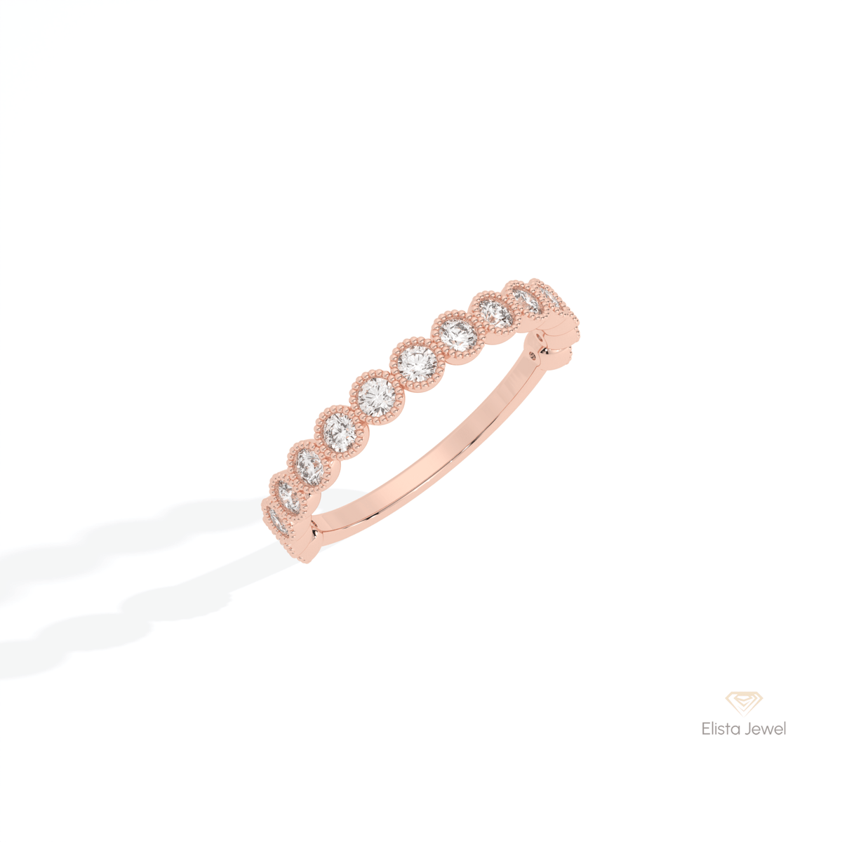 Round Cut Half Eternity Wedding Lab Grown Diamond Band in 10K Yellow Gold - Side View