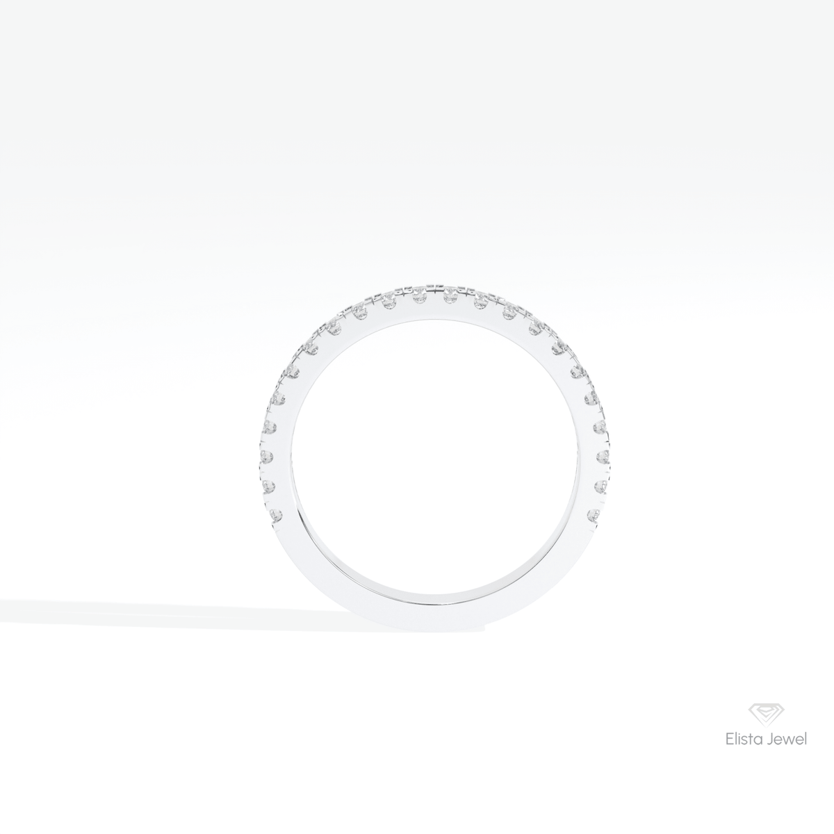 Round Cut Half Eternity Wedding Lab Grown Diamond Band in 18K White Gold - Close-up View