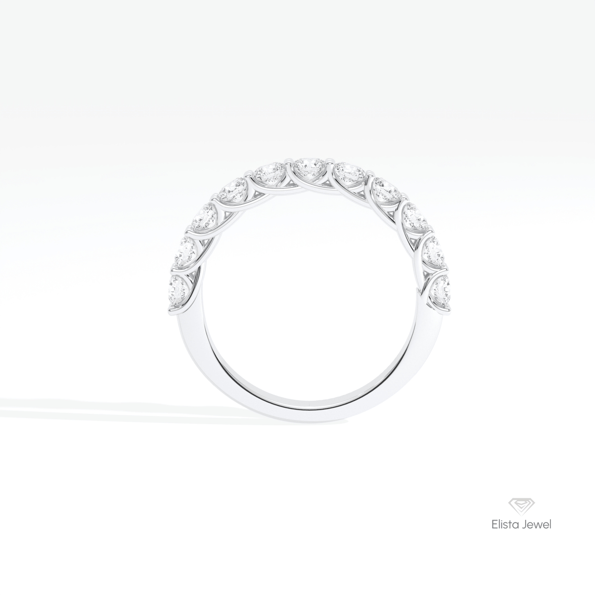 Round Cut Half Eternity Wedding Lab Grown Diamond Band in 18K White Gold - Close-up View