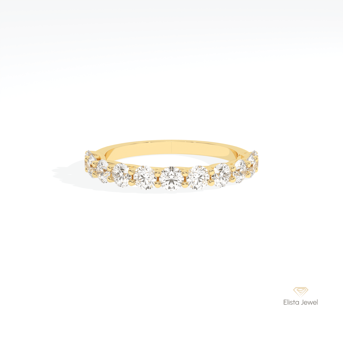 Round Cut Half Eternity Wedding Lab Grown Diamond Band in 10K White Gold - Front View