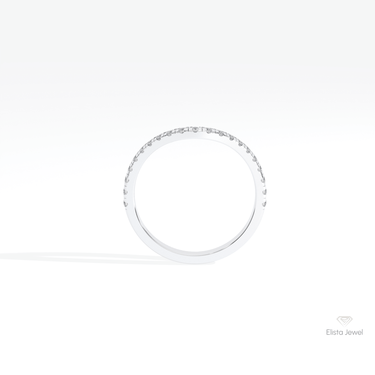 Round Cut Half Eternity Wedding Lab Grown Diamond Band in 18K White Gold - Close-up View