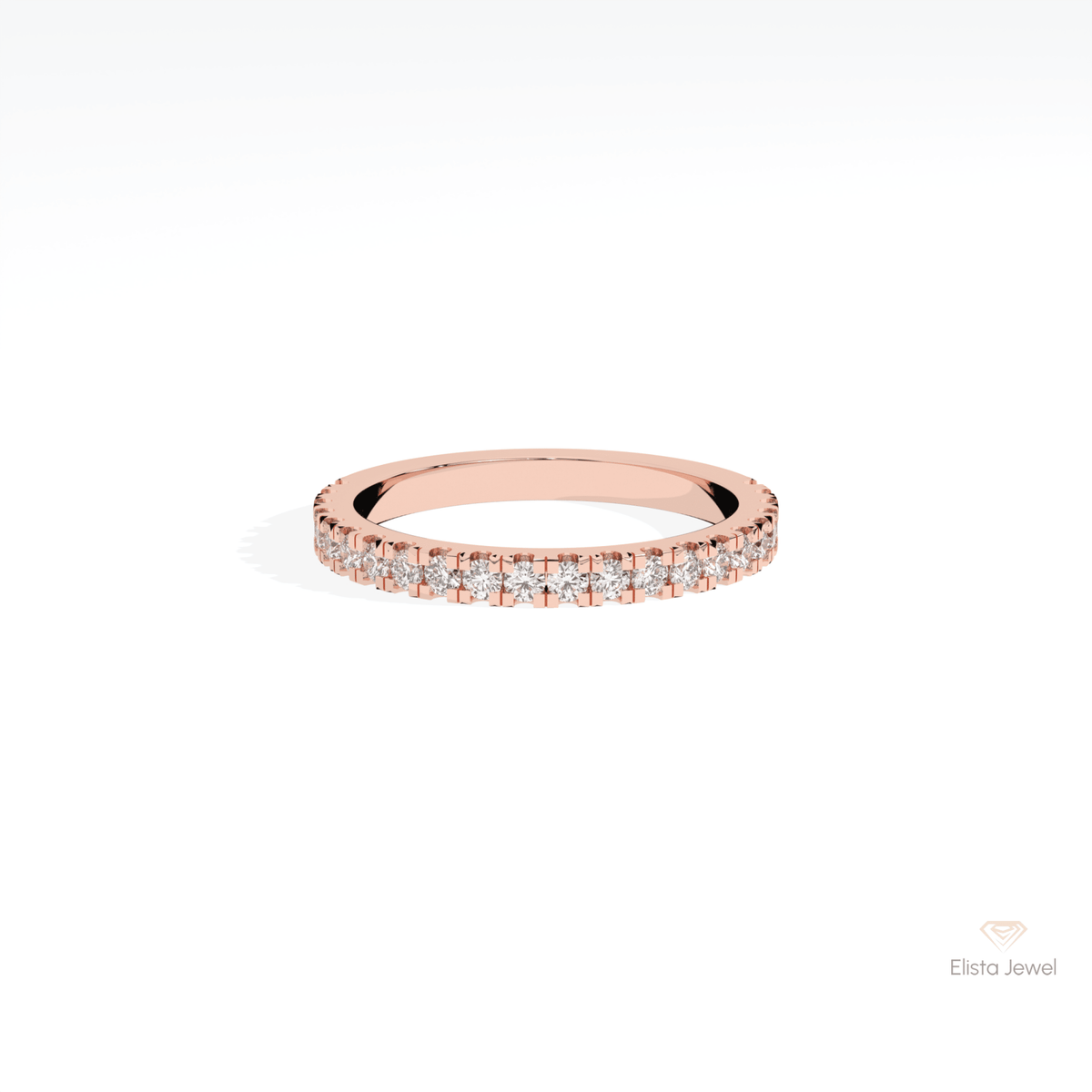 Round Cut Half Eternity Wedding Lab Grown Diamond Band in 10K White Gold - Front View