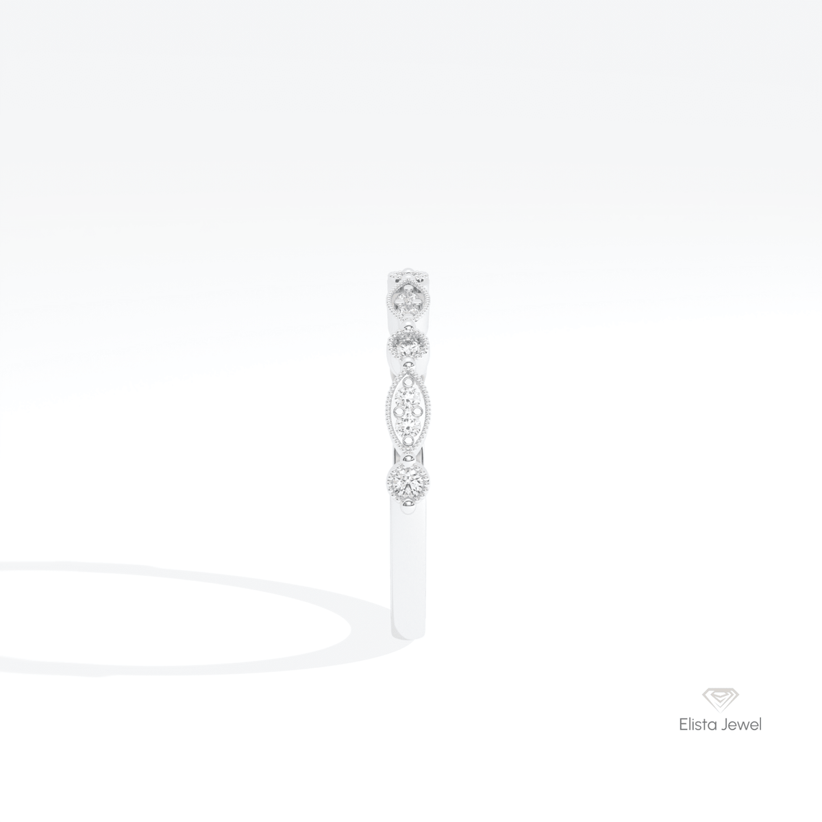 Round Cut Half Eternity Wedding Lab Grown Diamond Band in 18K Yellow Gold - Perspective View