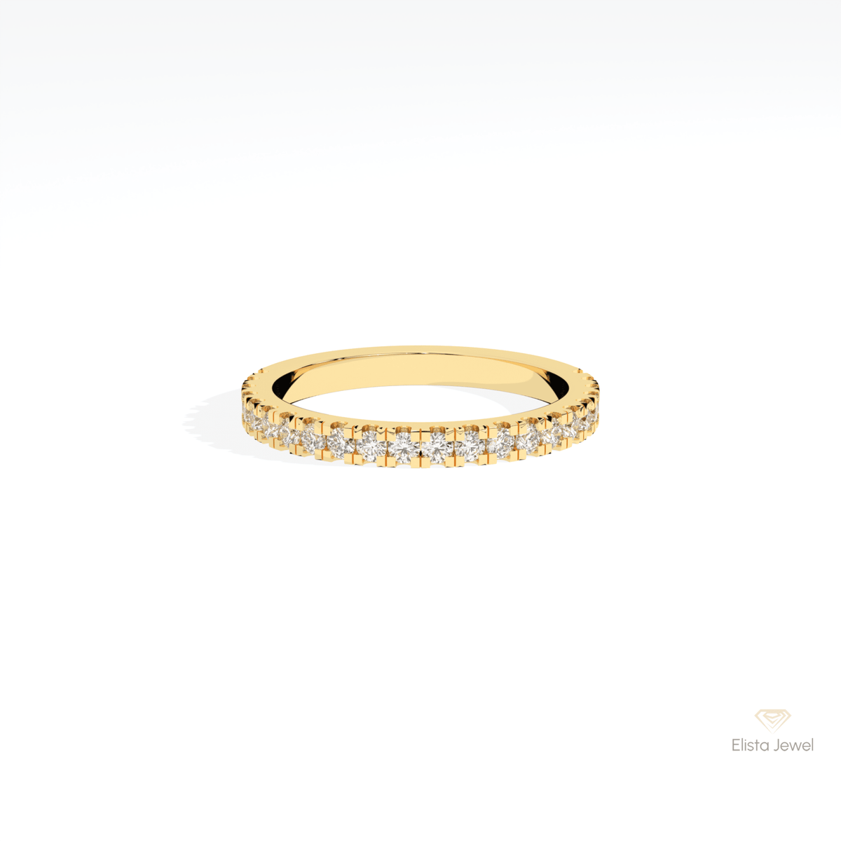 Round Cut Half Eternity Wedding Lab Grown Diamond Band in 18K Rose Gold - Ring on Hand View