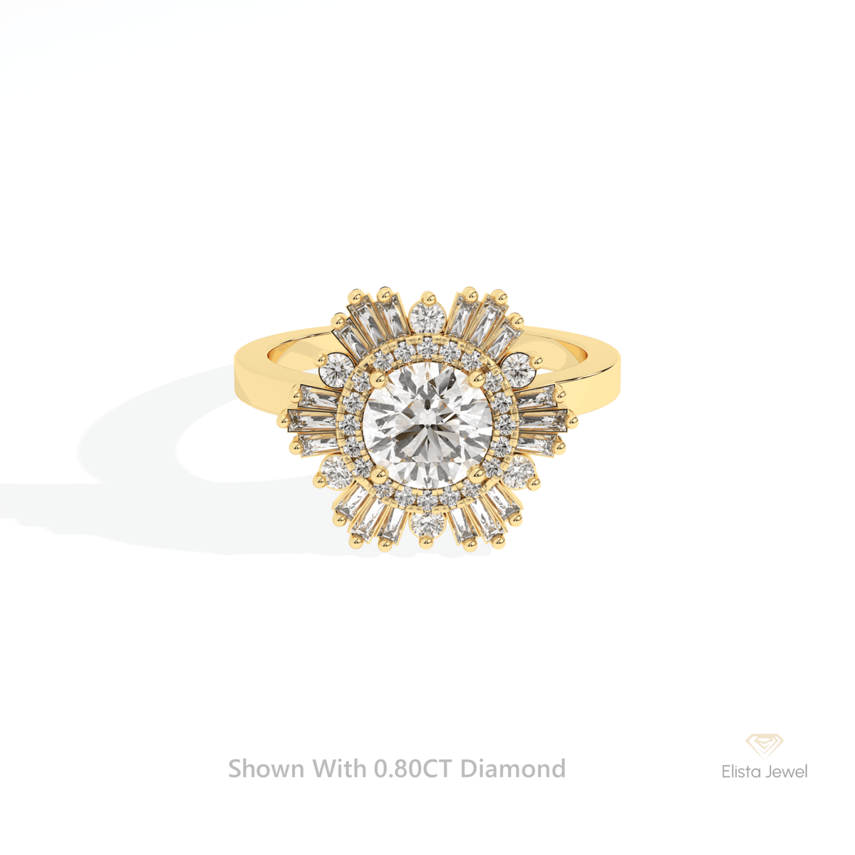 Round Cut Halo Art Deco Wedding Lab Grown Diamond Ring in 10K White Gold - Front View