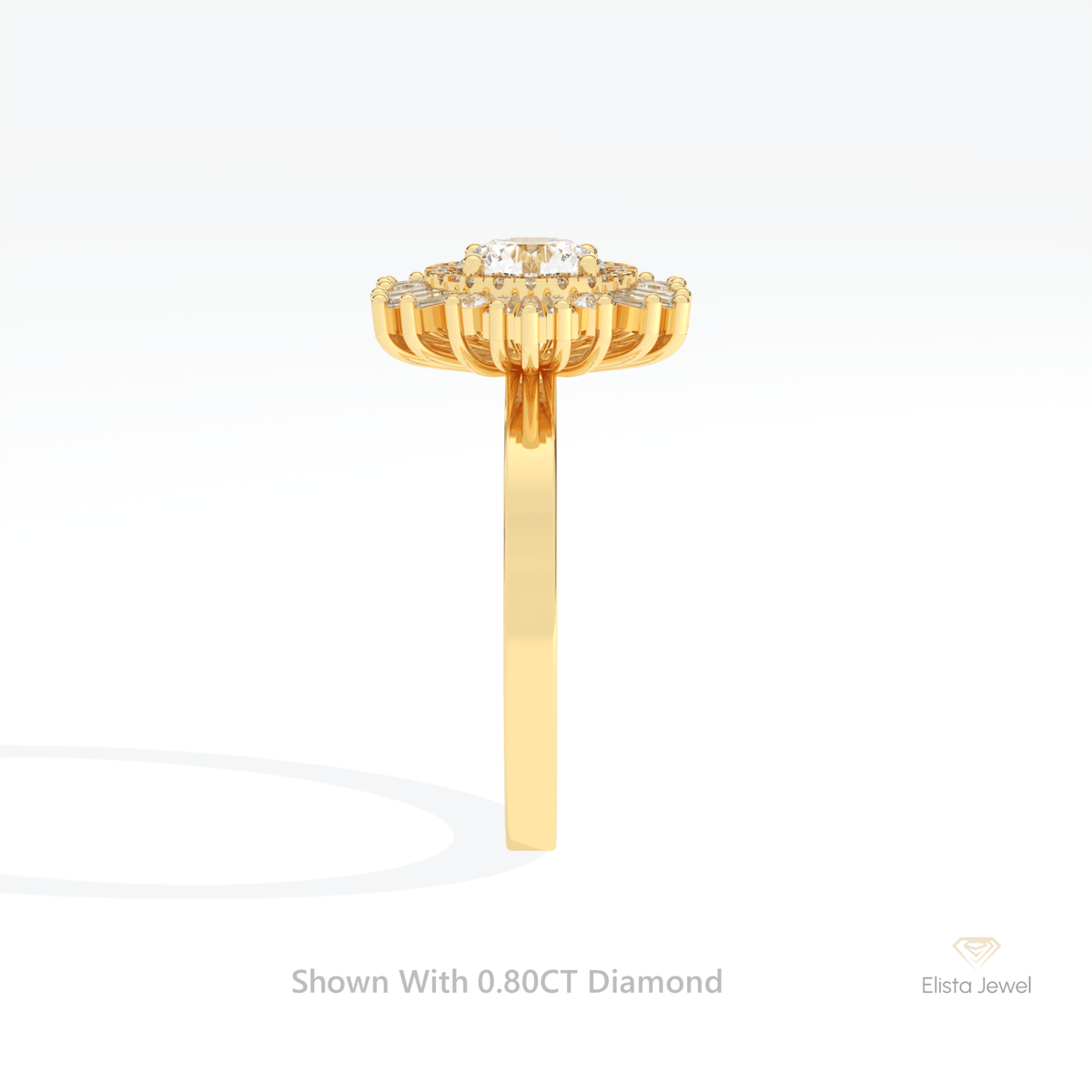 Round Cut Halo Art Deco Wedding Lab Grown Diamond Ring in 14K White Gold - Top View