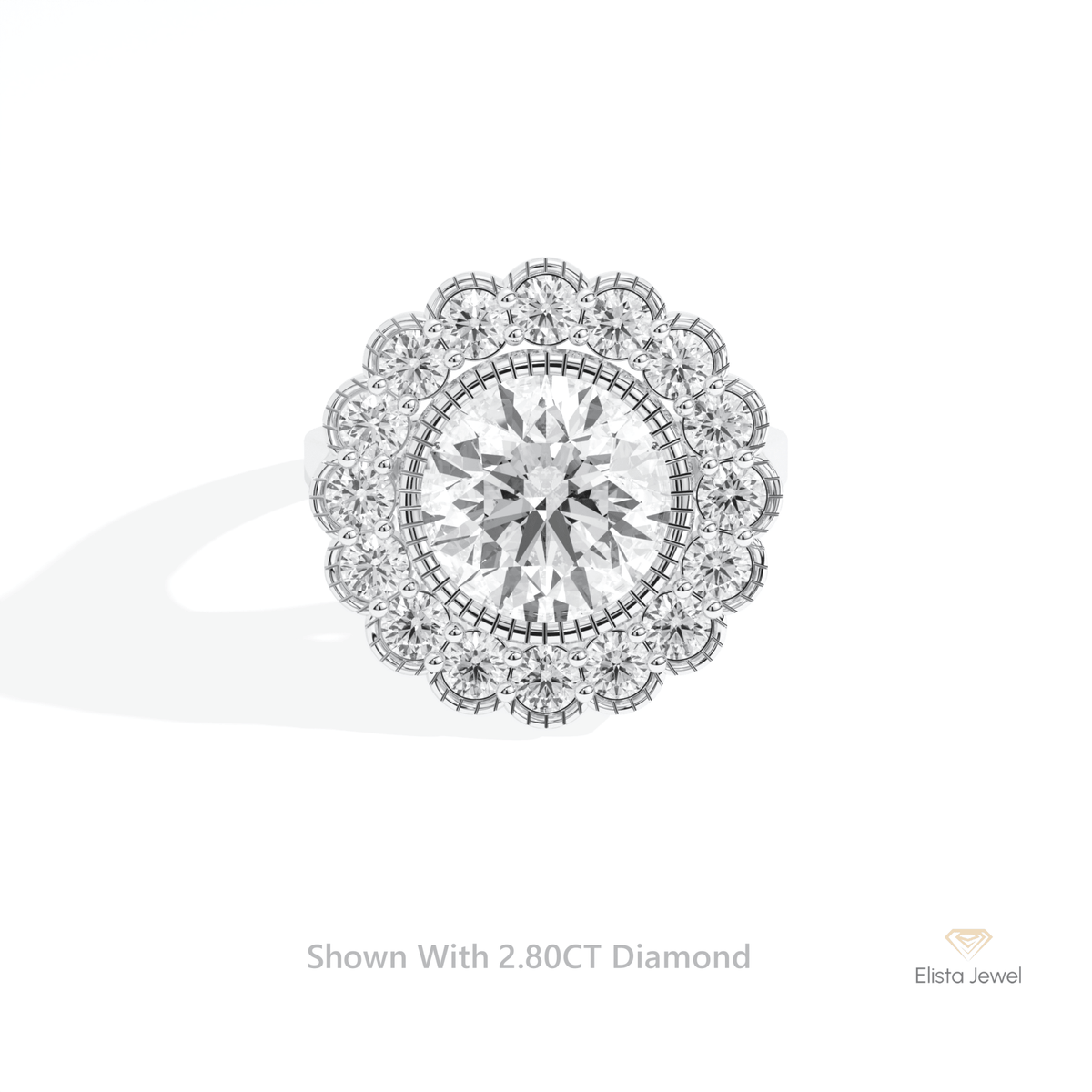 Round Cut Halo Engagement Lab Grown Diamond Ring in 14K Yellow Gold - Detail View