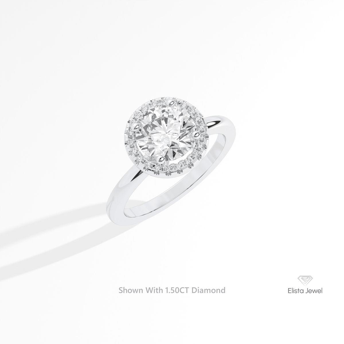 Round Cut Halo Engagement Lab Grown Diamond Ring in 18K White Gold - Close-up View