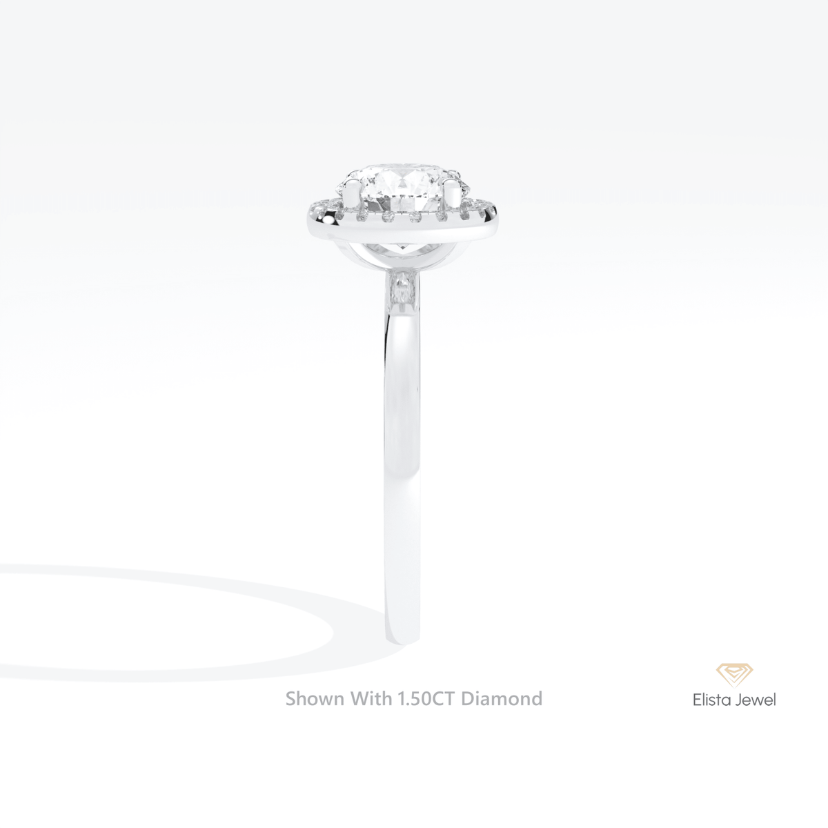 Round Cut Halo Engagement Lab Grown Diamond Ring in 18K Yellow Gold - Perspective View