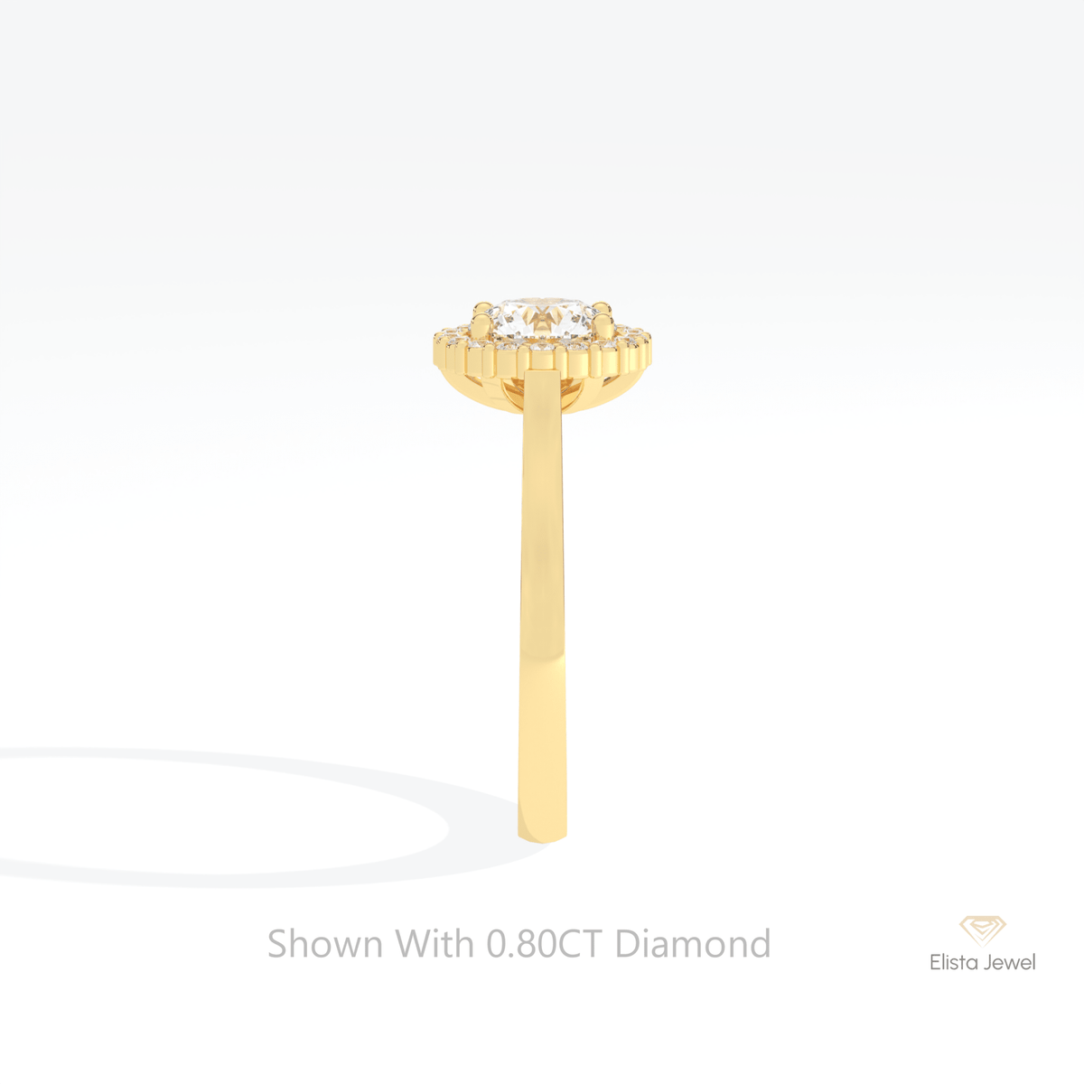 Round Cut Halo Engagement Lab Grown Diamond Ring in 18K Yellow Gold - Perspective View