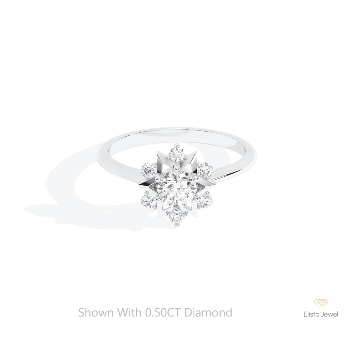 Round Cut Halo Engagement Lab Grown Diamond Ring in 14K Yellow Gold - Detail View