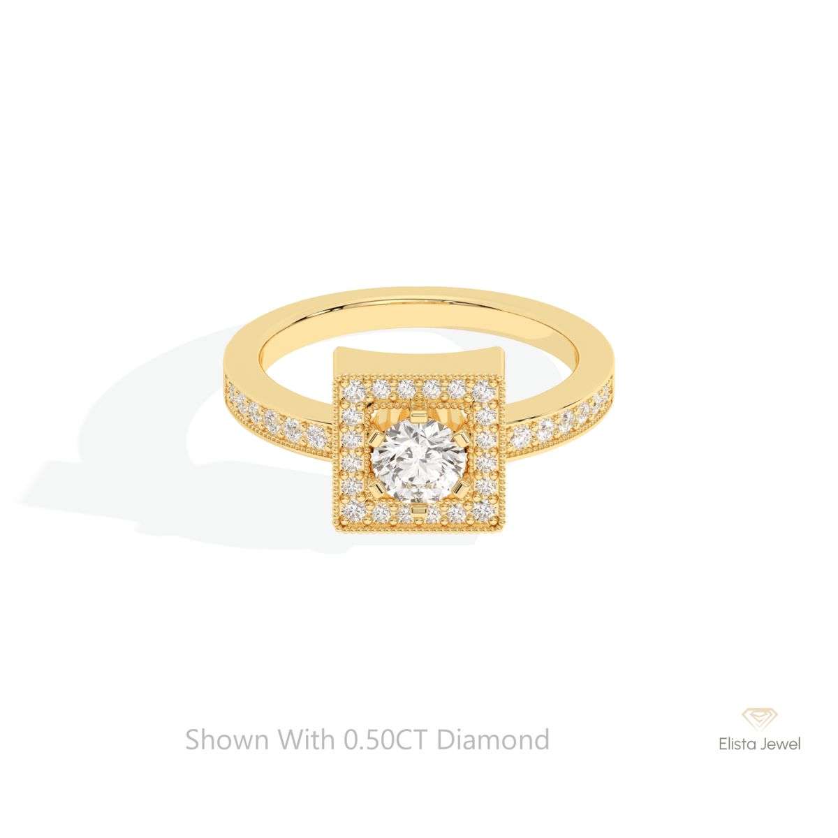 Round Cut Halo Engagement Lab Grown Diamond Ring in 10K White Gold - Front View