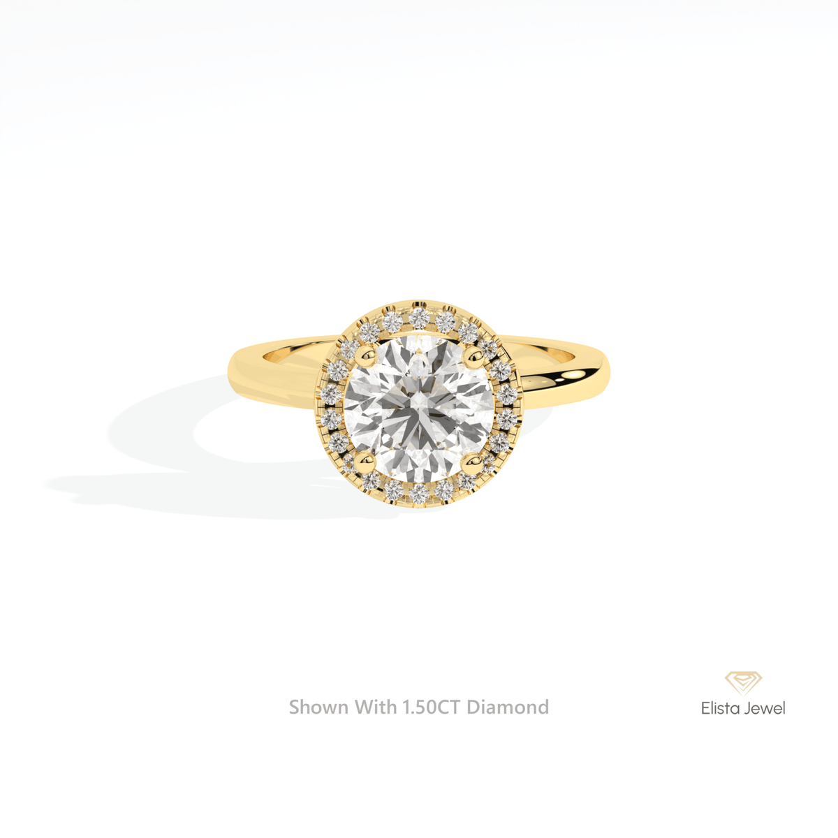 Round Cut Halo Engagement Lab Grown Diamond Ring in 10K White Gold - Front View