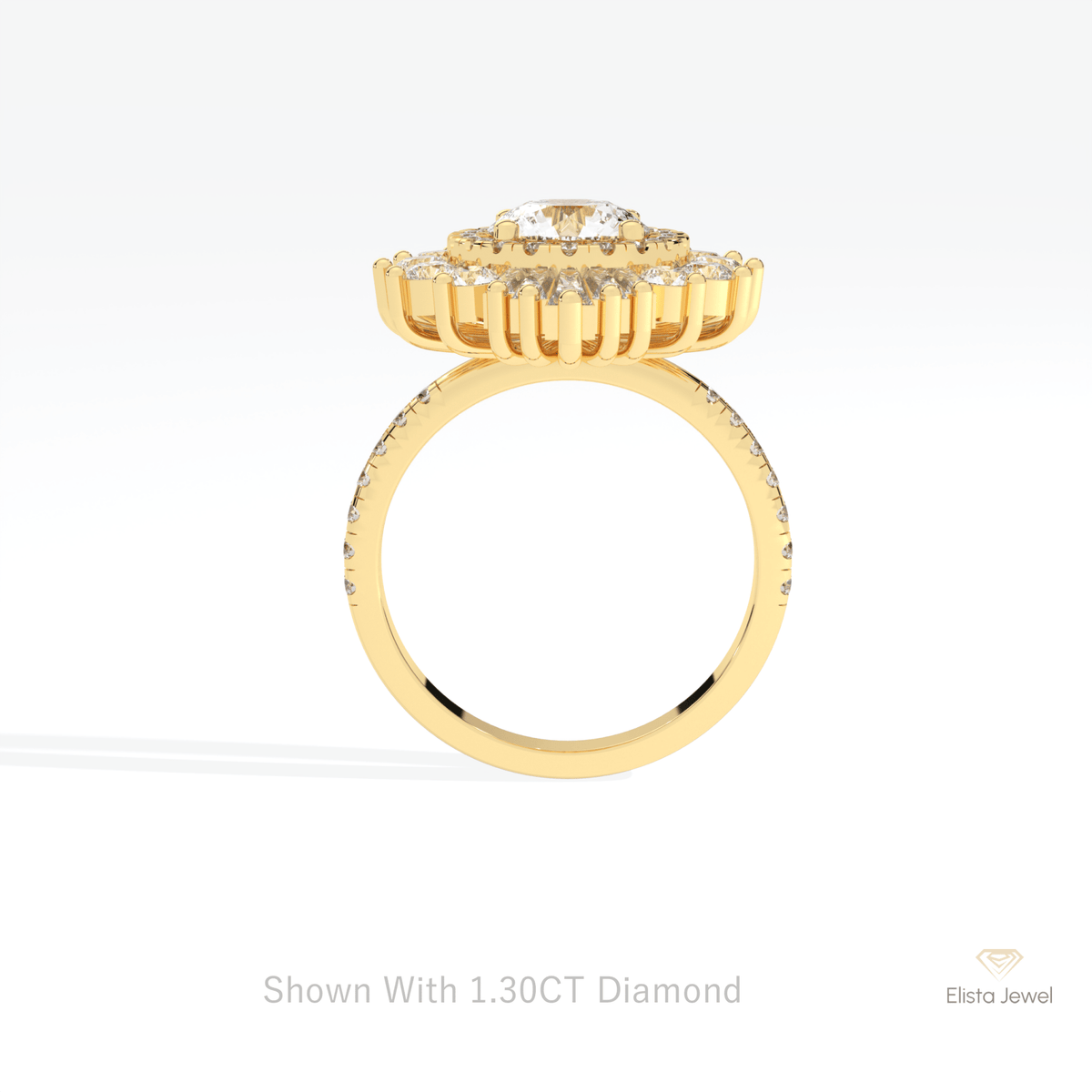 Round Cut Halo Starburst Lab Grown Diamond Ring in 18K White Gold - Close-up View