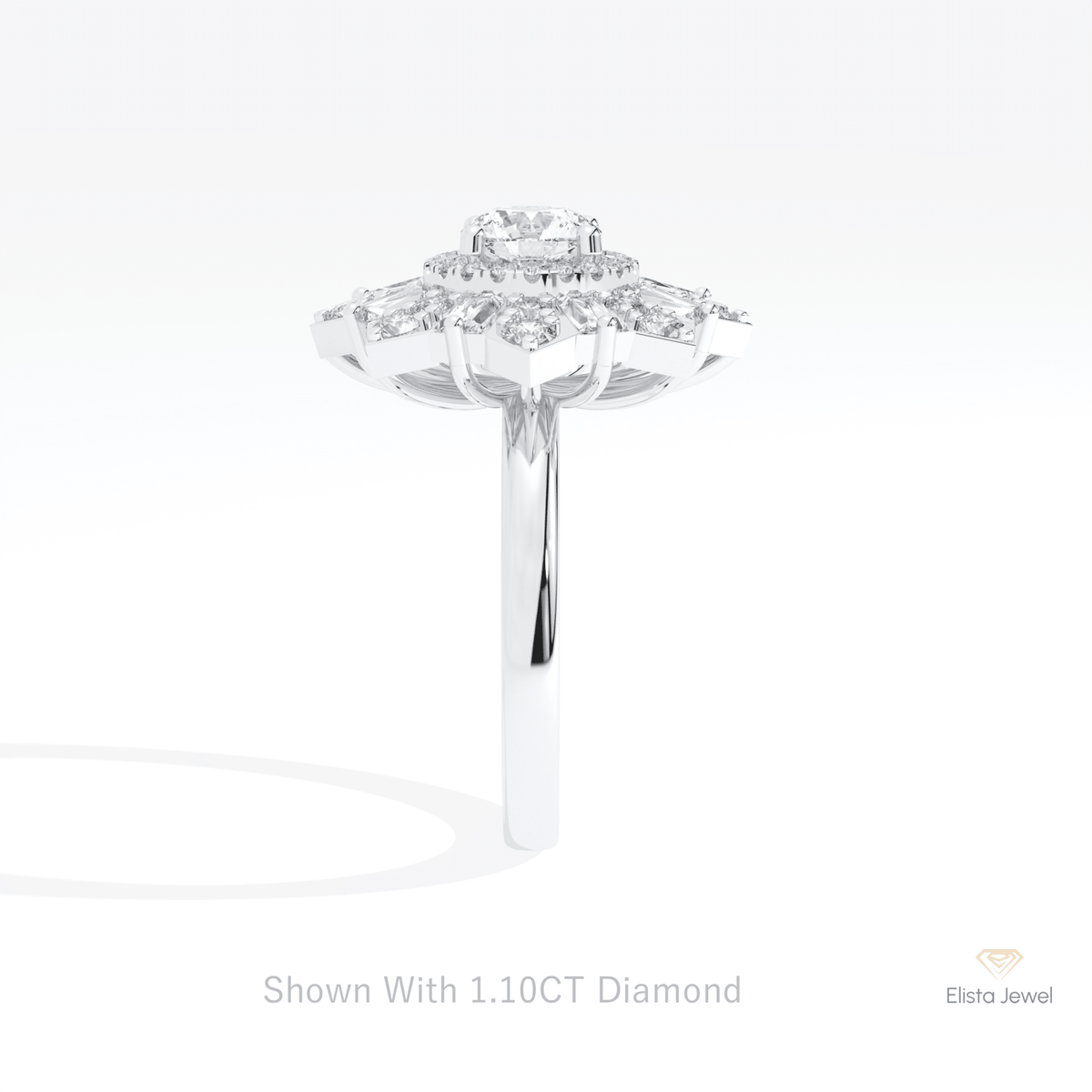 Round Cut Halo Starburst Lab Grown Diamond Ring in 14K White Gold - Top View