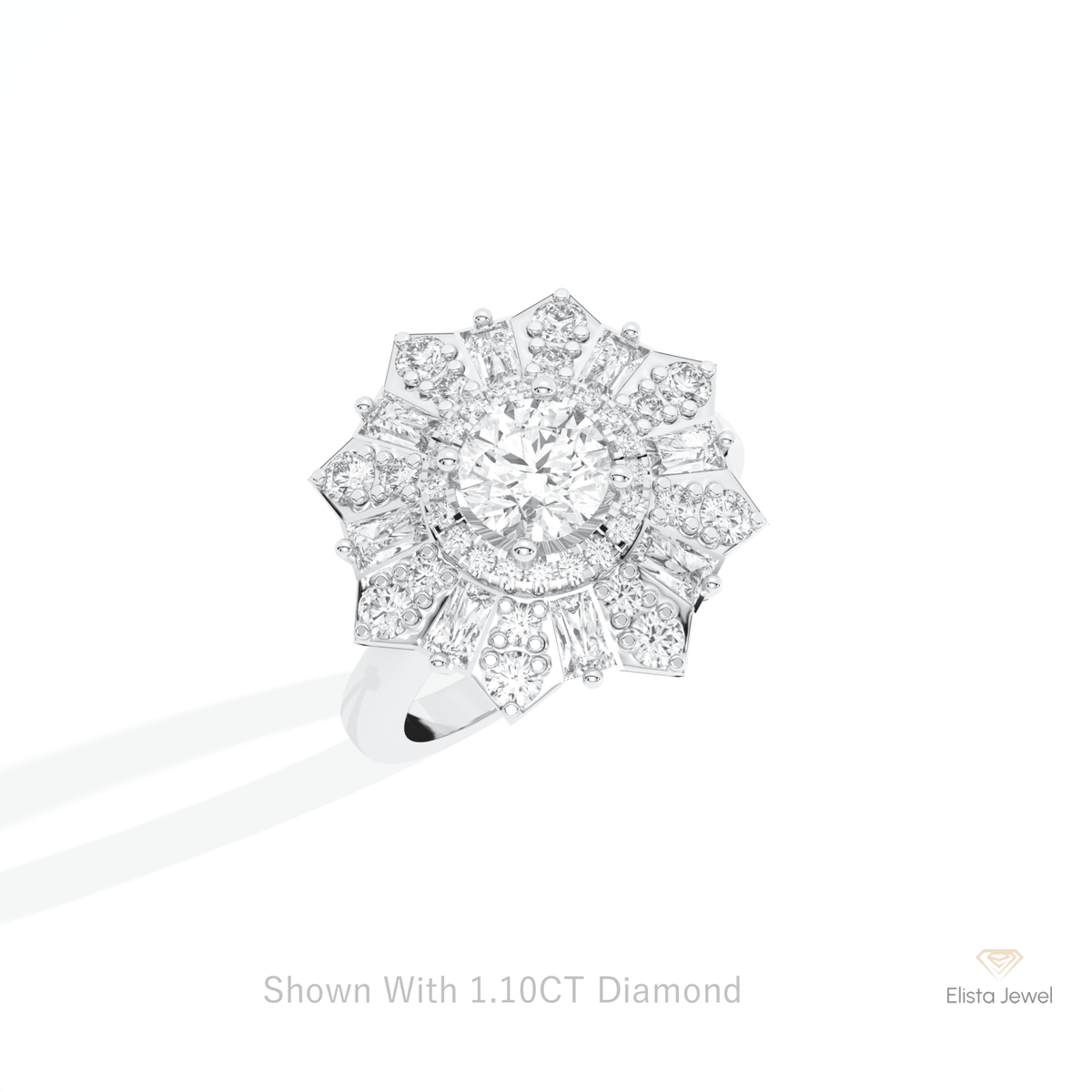 Round Cut Halo Starburst Lab Grown Diamond Ring in 10K Yellow Gold - Side View
