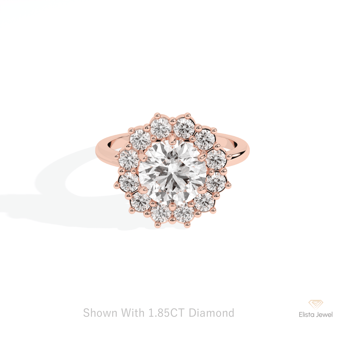 Round Cut Halo Starburst Lab Grown Diamond Ring in 10K White Gold - Front View