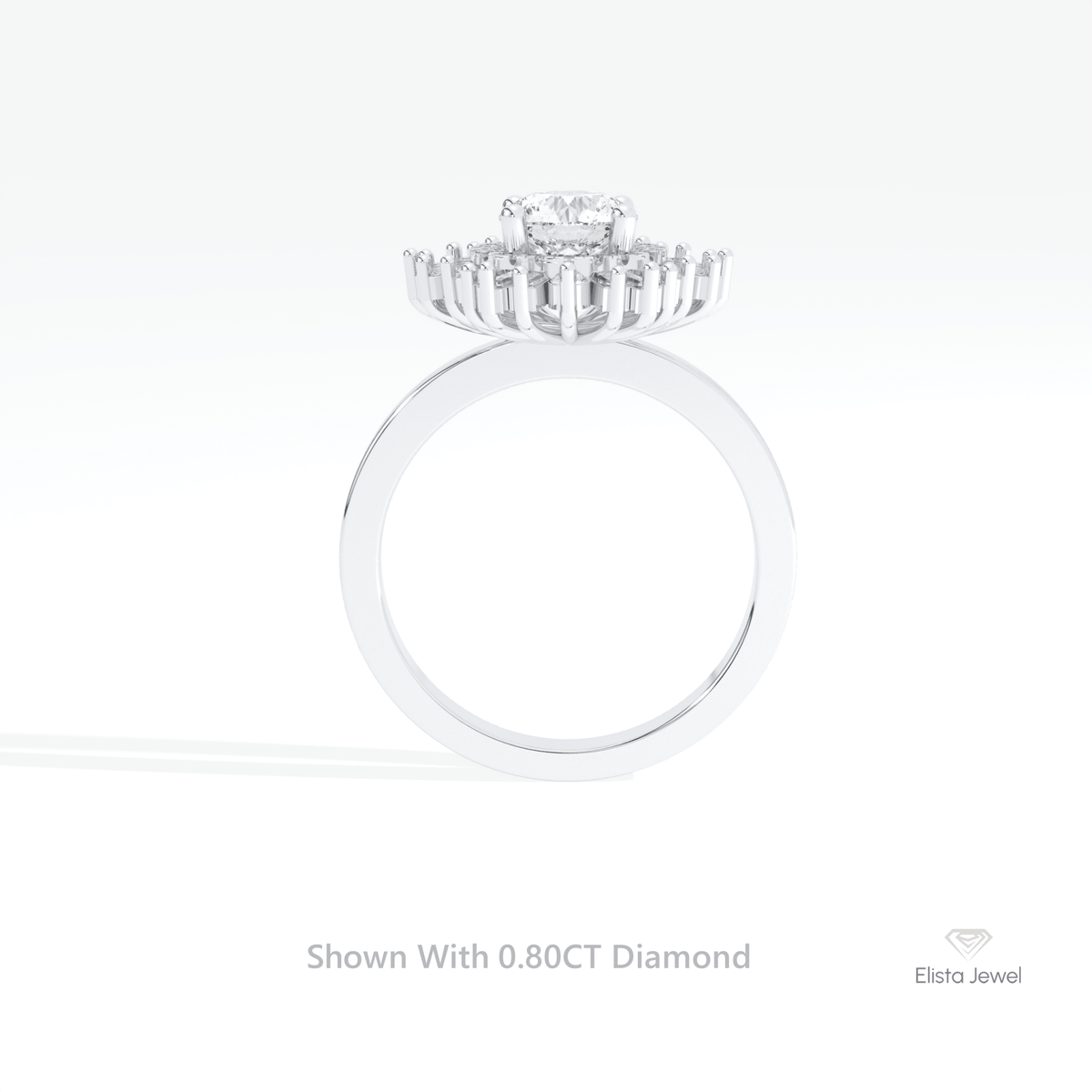 Round Cut Halo Starburst Lab Grown Diamond Ring in 18K White Gold - Close-up View