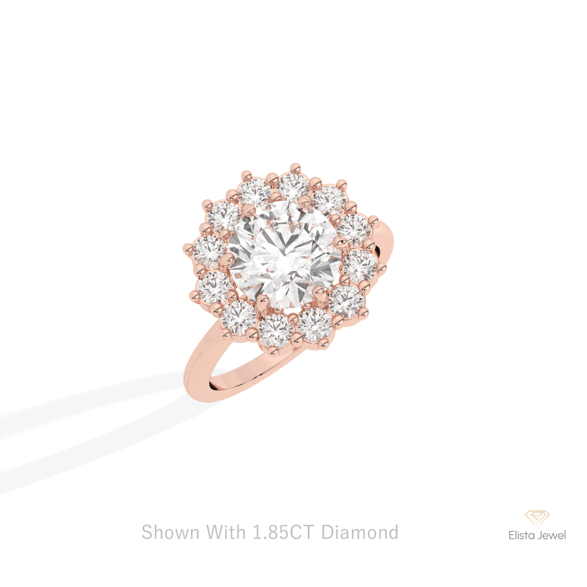 Round Cut Halo Starburst Lab Grown Diamond Ring in 10K Yellow Gold - Side View