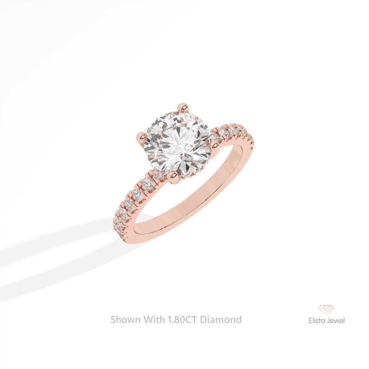 Round Cut Hidden Halo Engagement Lab Grown Diamond Ring in 10K Yellow Gold - Side View