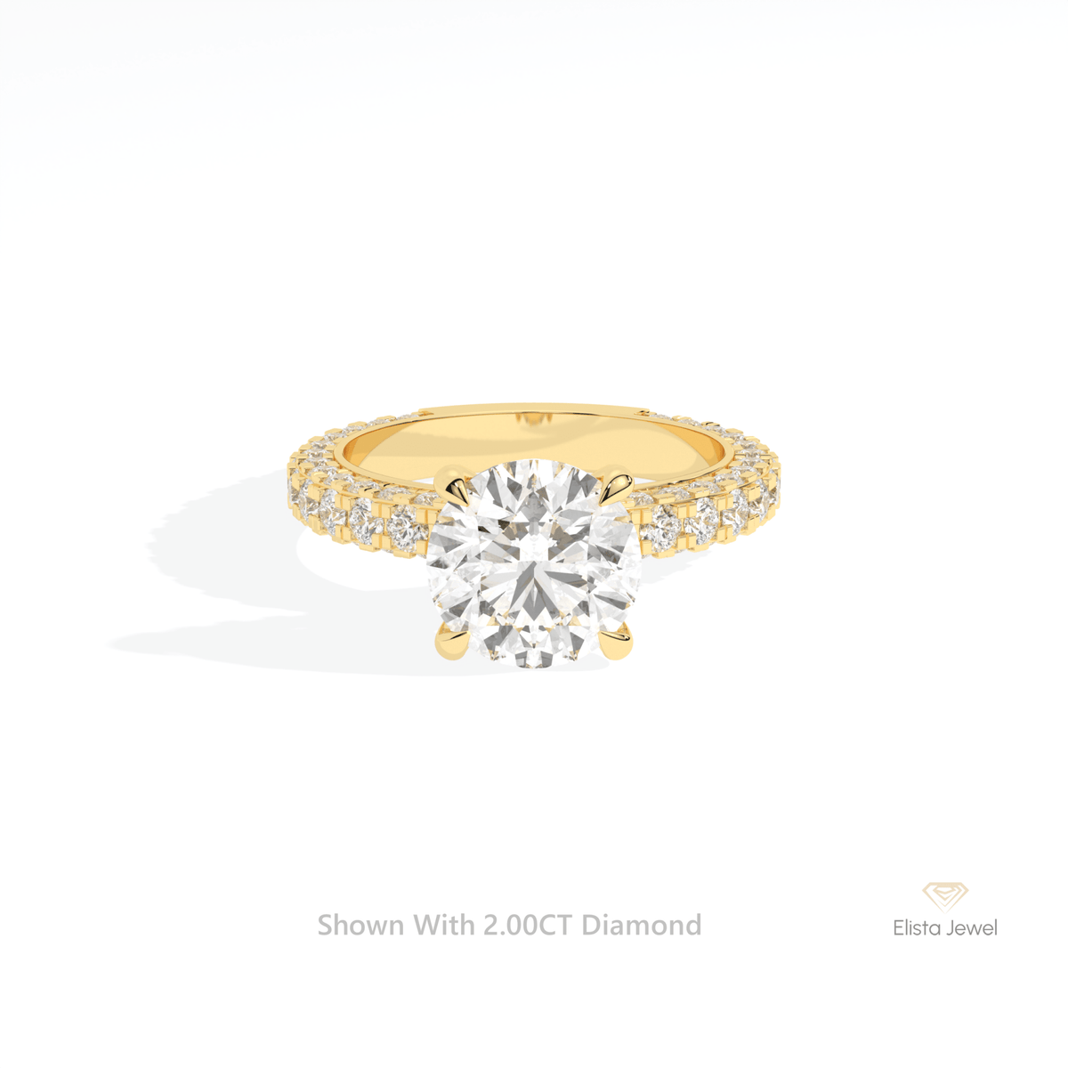 Round Cut Hidden Halo Engagement Lab Grown Diamond Ring in 18K Rose Gold - Ring on Hand View