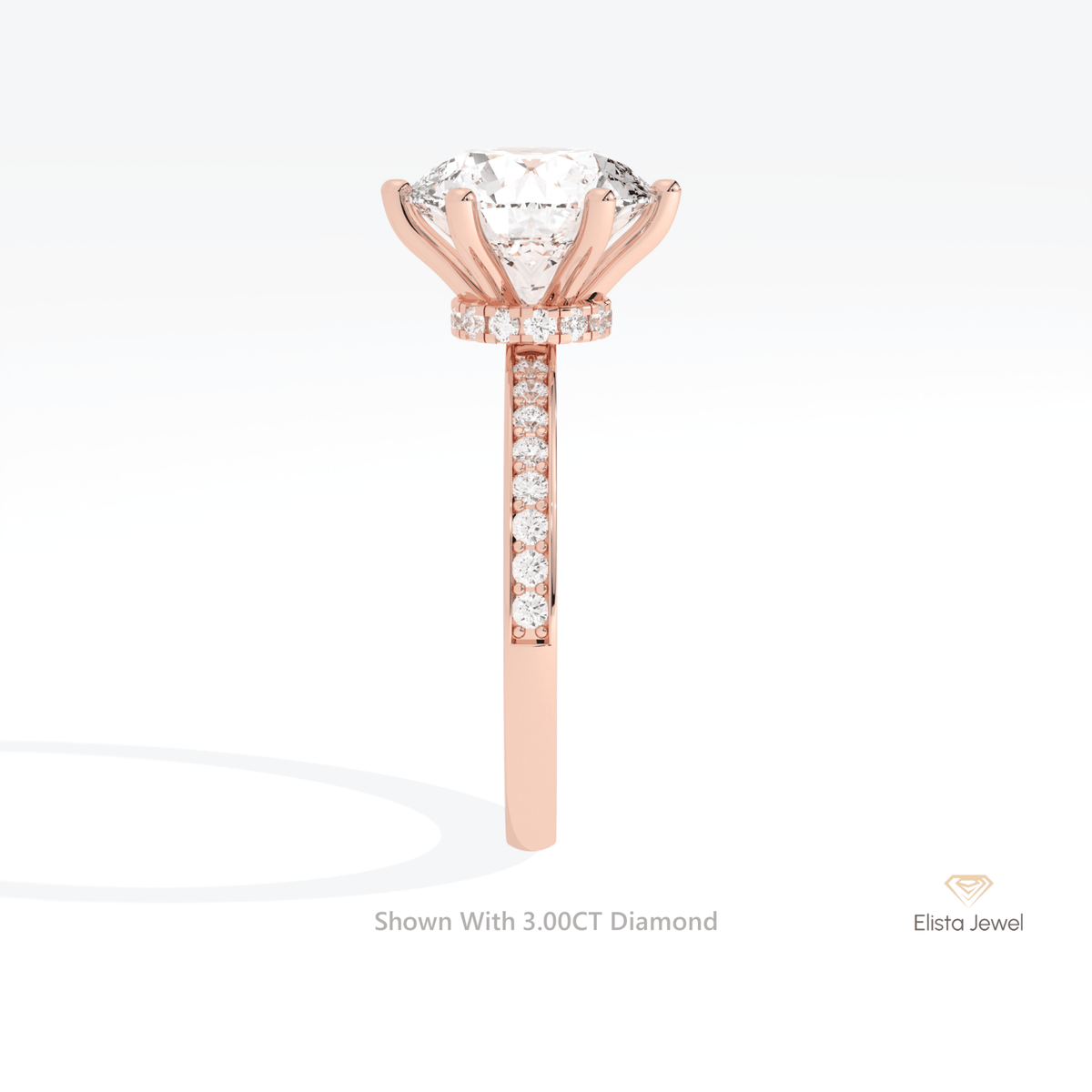 Round Cut Hidden Halo Engagement Lab Grown Diamond Ring in 18K Yellow Gold - Perspective View