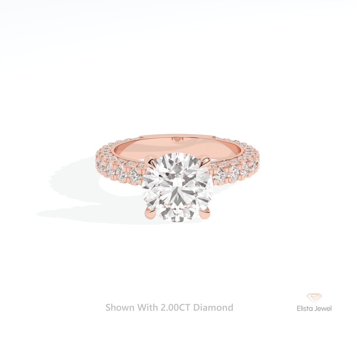 Round Cut Hidden Halo Engagement Lab Grown Diamond Ring in 10K White Gold - Front View