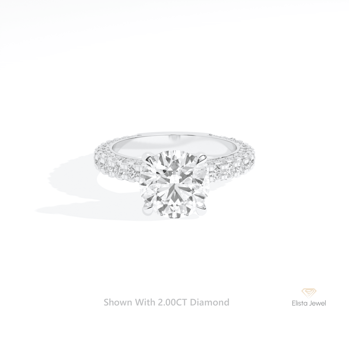 Round Cut Hidden Halo Engagement Lab Grown Diamond Ring in 14K Yellow Gold - Detail View