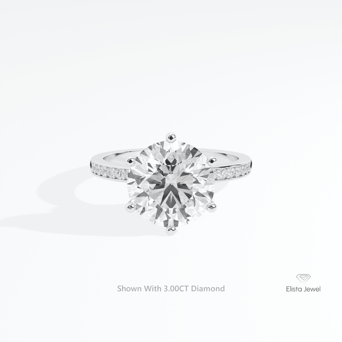 Round Cut Hidden Halo Engagement Lab Grown Diamond Ring in 10K White Gold - Front View