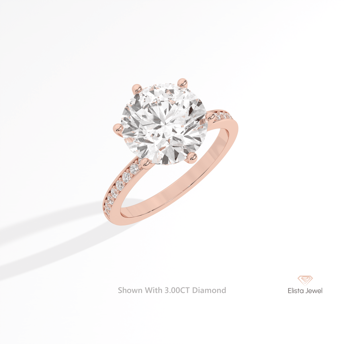 Round Cut Hidden Halo Engagement Lab Grown Diamond Ring in 14K Rose Gold - Profile View