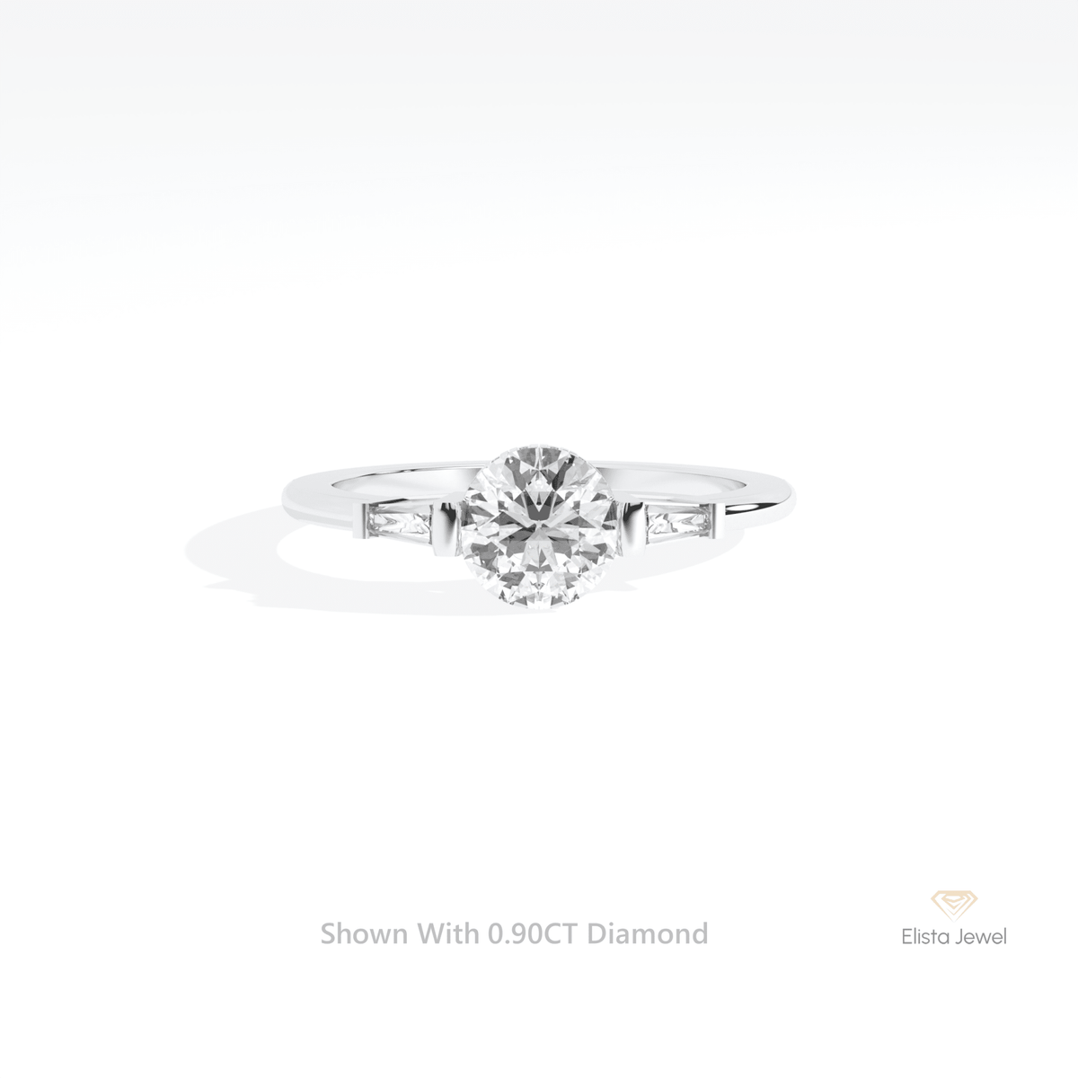 Round Cut Hidden Halo Three Stone Lab Grown Diamond Ring in 14K Yellow Gold - Detail View
