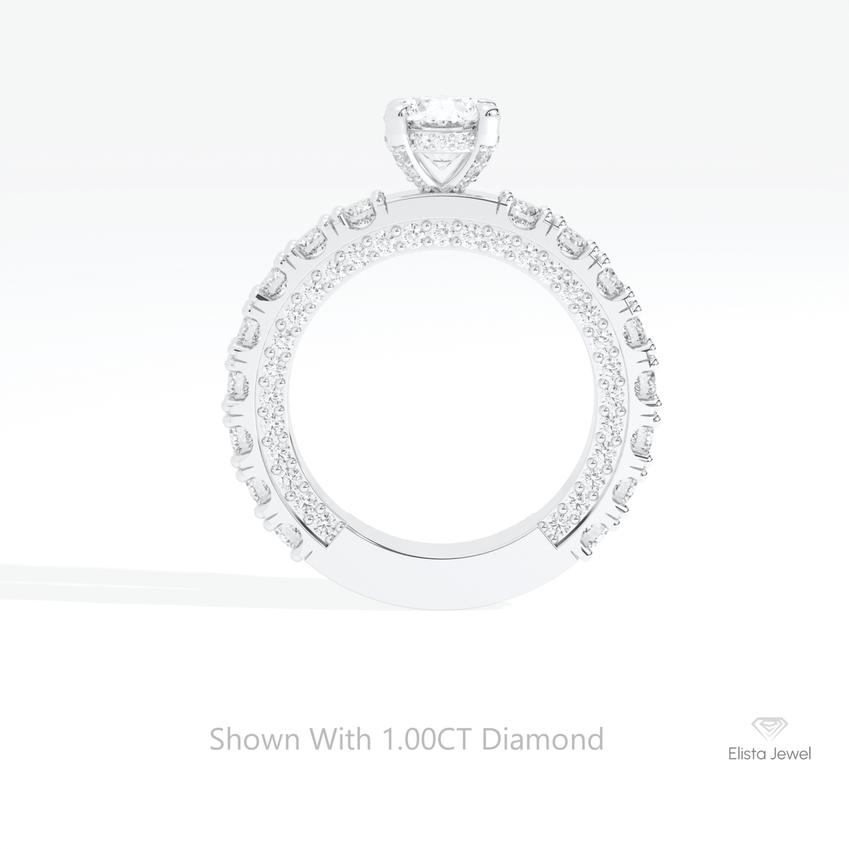 Round Cut Hidden Halo Wedding Lab Grown Diamond Ring in 18K White Gold - Close-up View