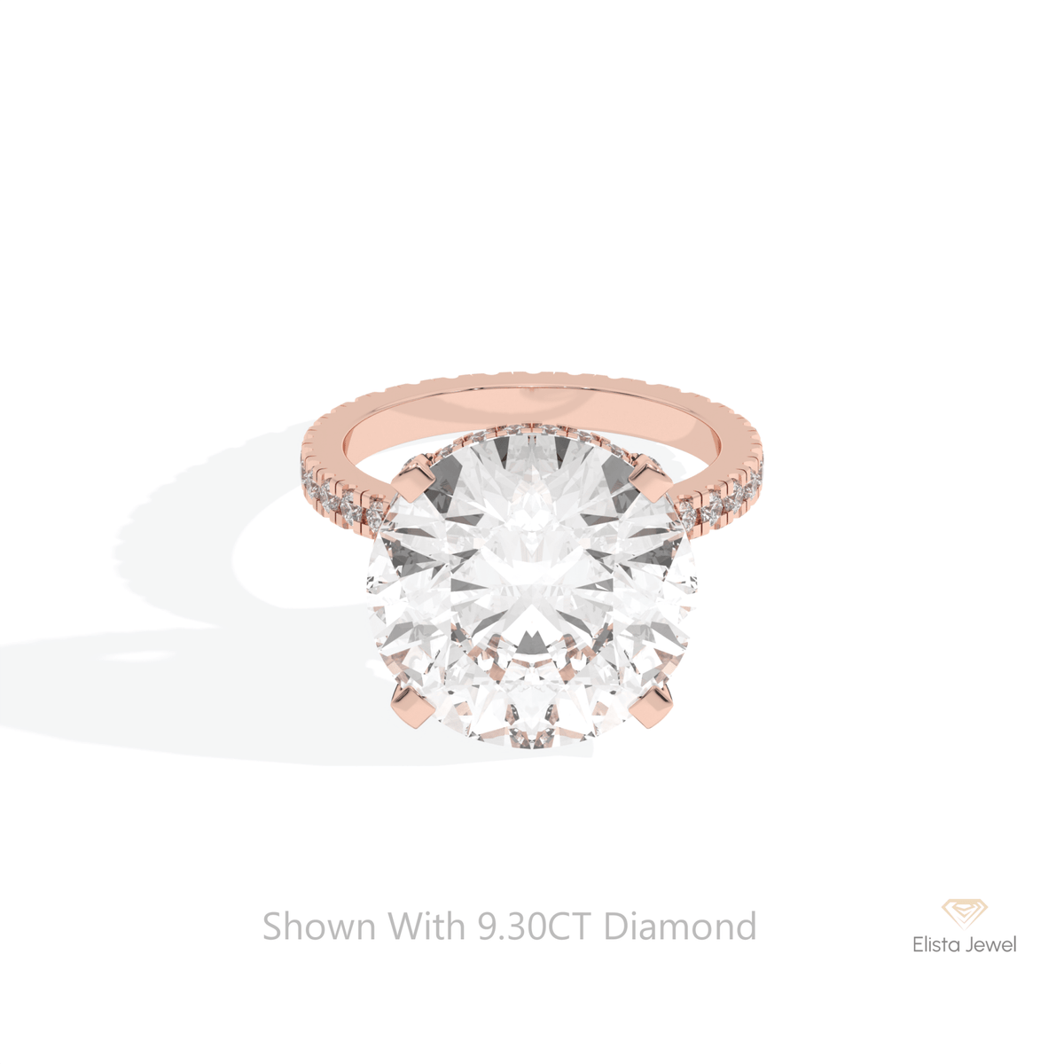 Round Cut Hidden Halo Wedding Lab Grown Diamond Ring in 18K Rose Gold - Ring on Hand View