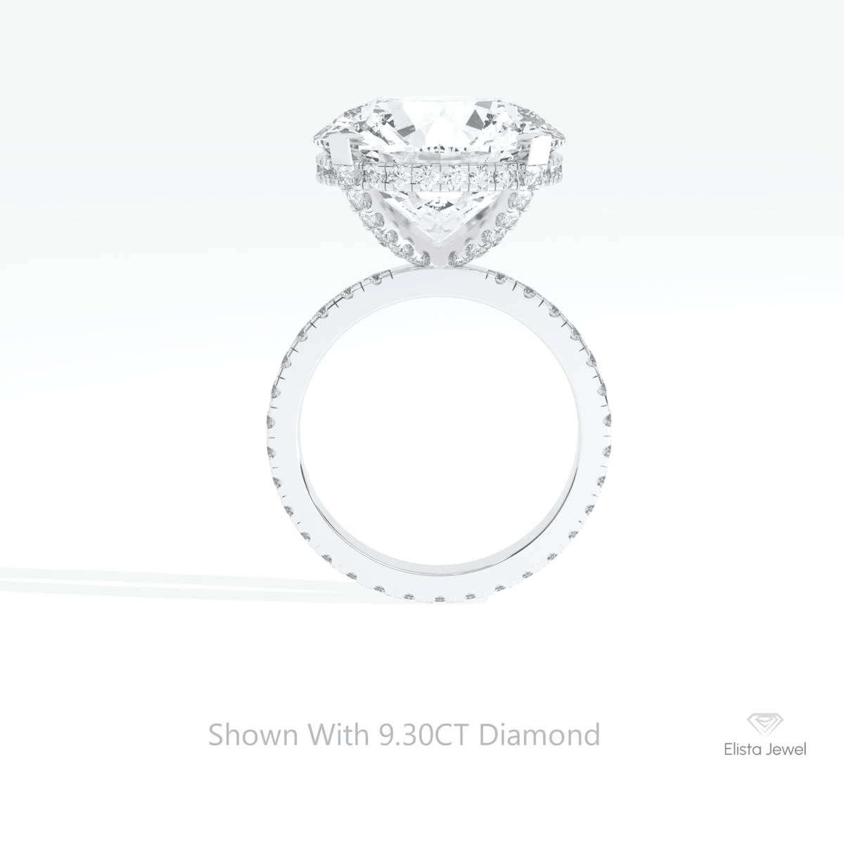 Round Cut Hidden Halo Wedding Lab Grown Diamond Ring in 18K White Gold - Close-up View