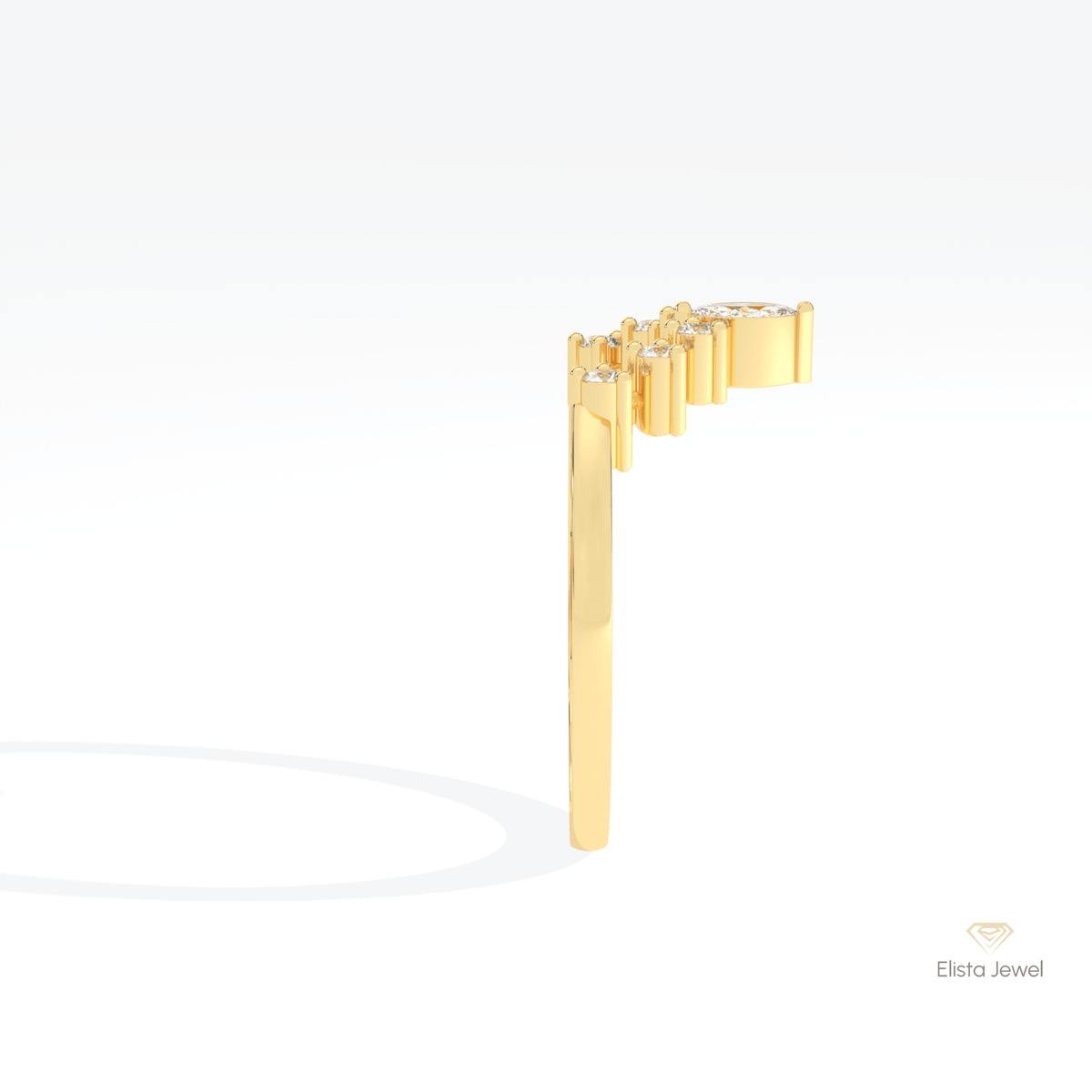 Round Cut & Marquise Cut Curve Lab Grown Diamond Band in 14K White Gold - Top View