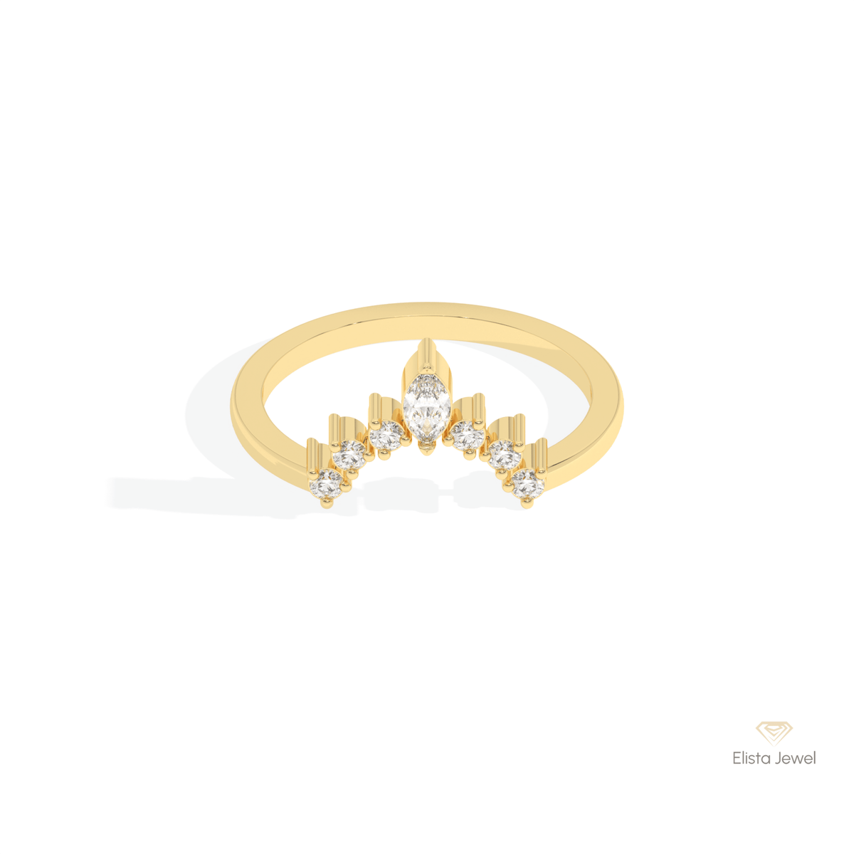 Round Cut & Marquise Cut Curve Lab Grown Diamond Band in 10K White Gold - Front View